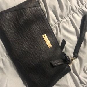 Jessica Simpson large black leather wristlet